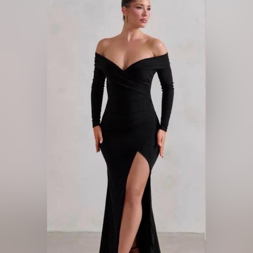 Club L London “One Moment” black Bardot dress